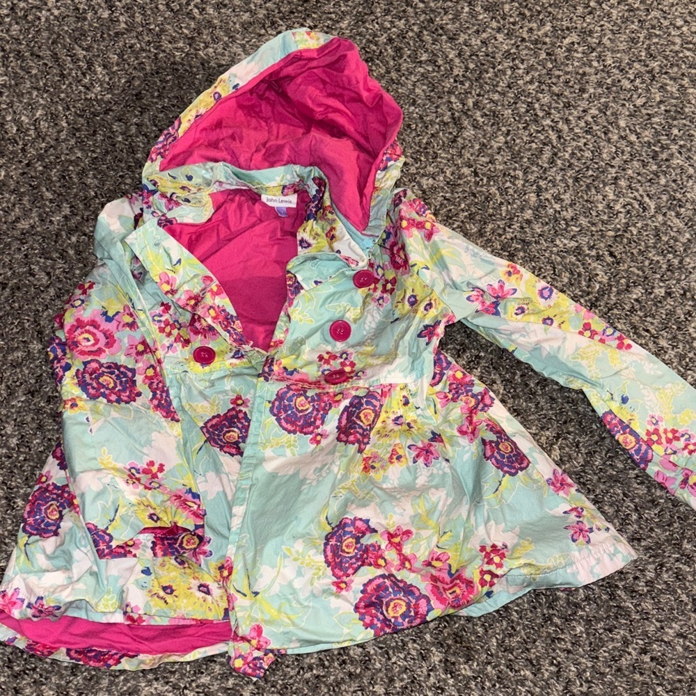 John Lewis Colorful Floral Kids Raincoat with Hood